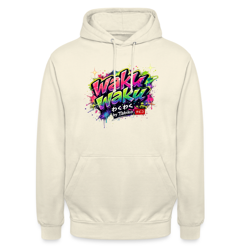 Unisex Hoodie "Waku Waku" Neon Japan Street Style - vanilla