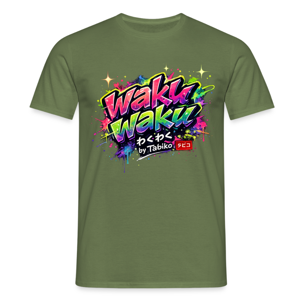 T-Shirt "Waku Waku" Neon Japan Street Style - military green