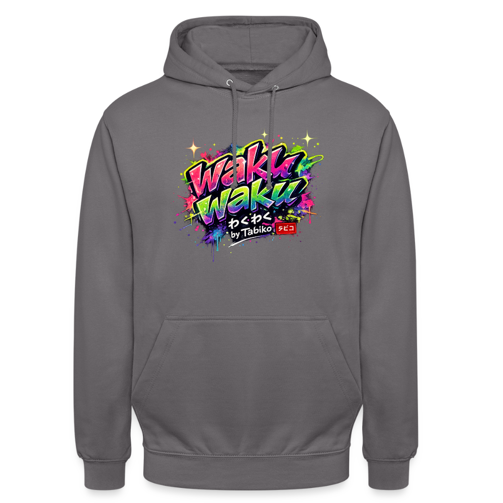 Unisex Hoodie "Waku Waku" Neon Japan Street Style - elephant grey