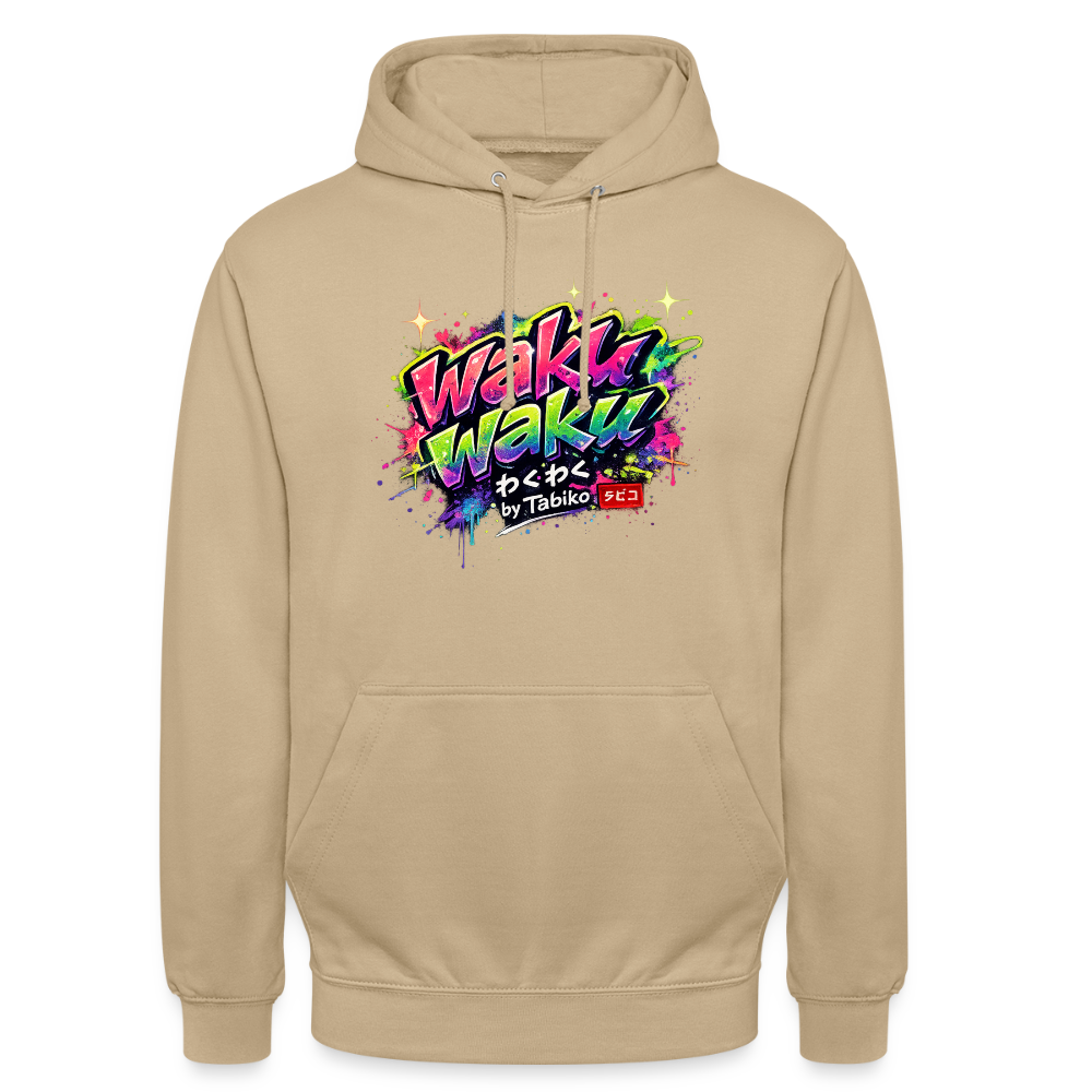 Unisex Hoodie "Waku Waku" Neon Japan Street Style - beige