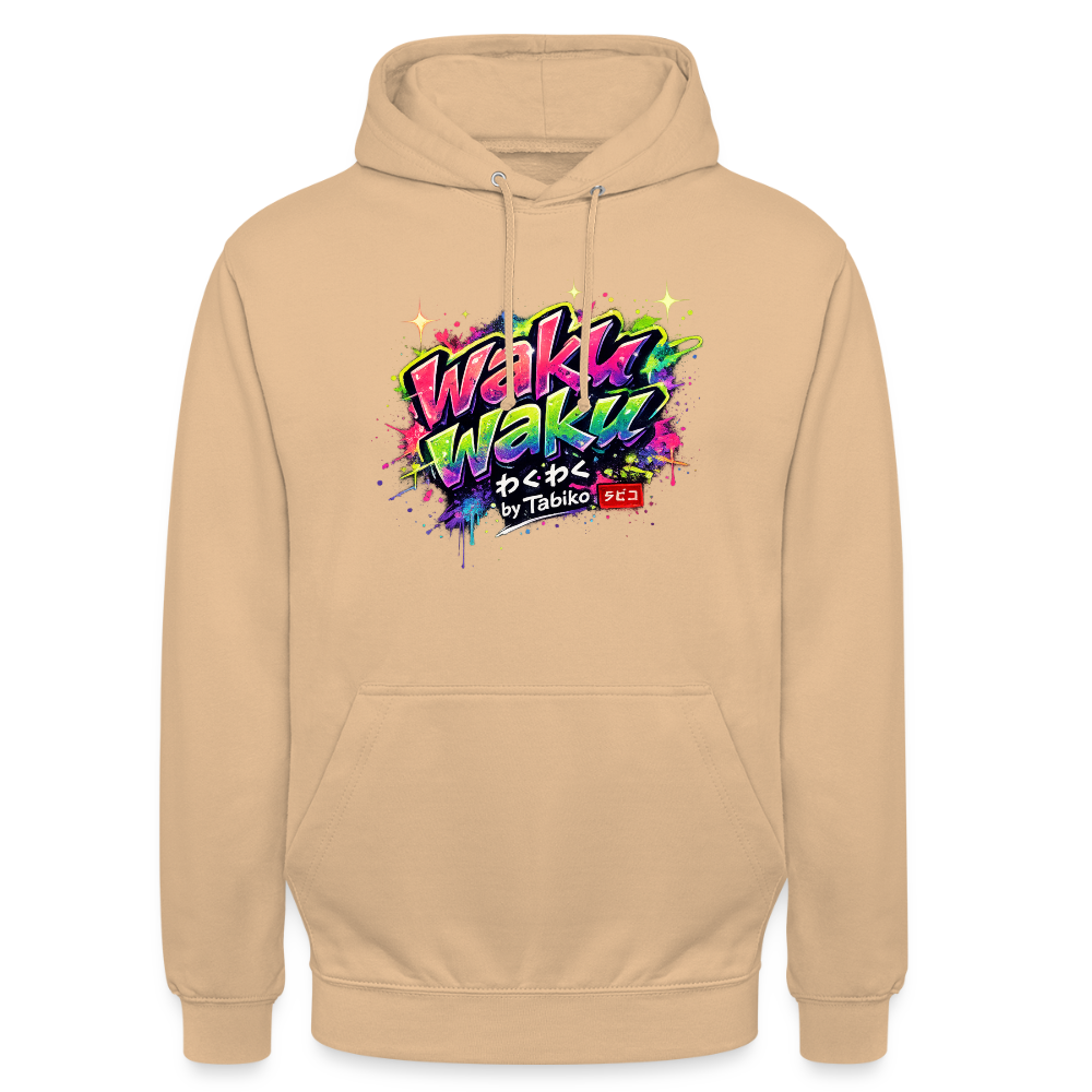 Unisex Hoodie "Waku Waku" Neon Japan Street Style - peach