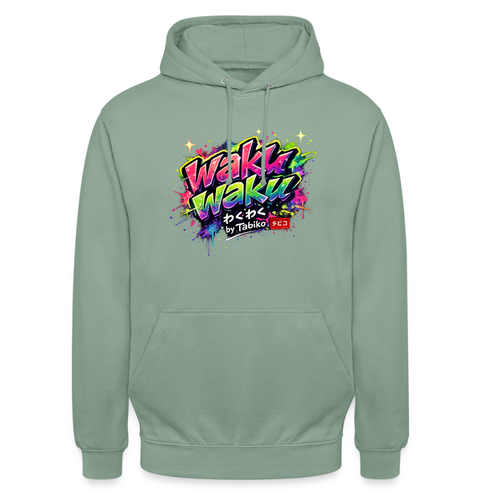 Unisex Hoodie "Waku Waku" Neon Japan Street Style - steel green