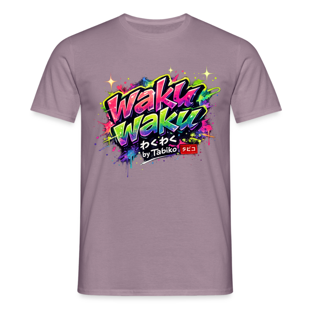 T-Shirt "Waku Waku" Neon Japan Street Style - purple-grey 
