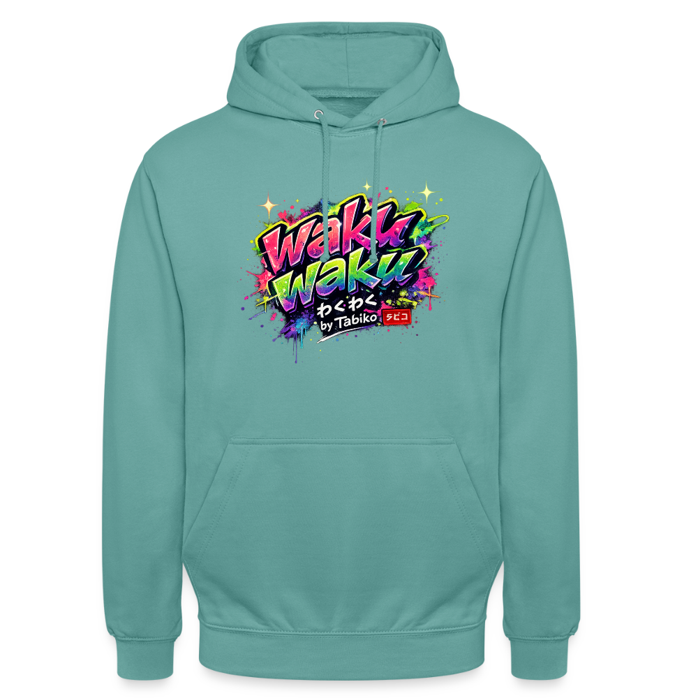 Unisex Hoodie "Waku Waku" Neon Japan Street Style - pastel turquoise