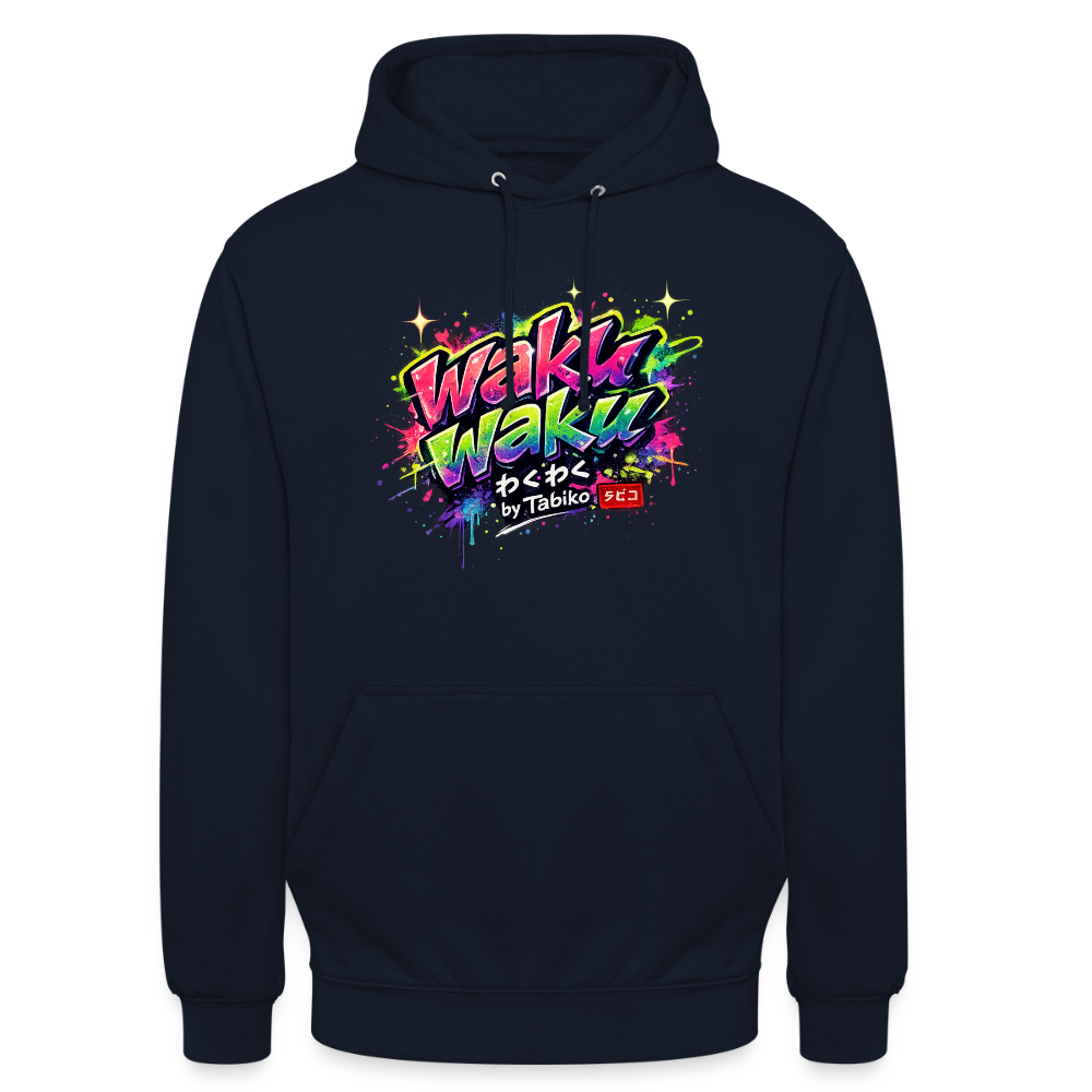 Unisex Hoodie "Waku Waku" Neon Japan Street Style - navy