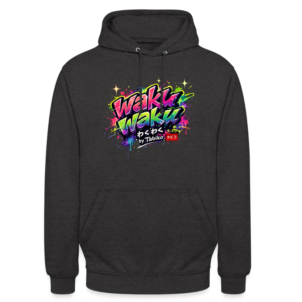 Unisex Hoodie "Waku Waku" Neon Japan Street Style - charcoal grey