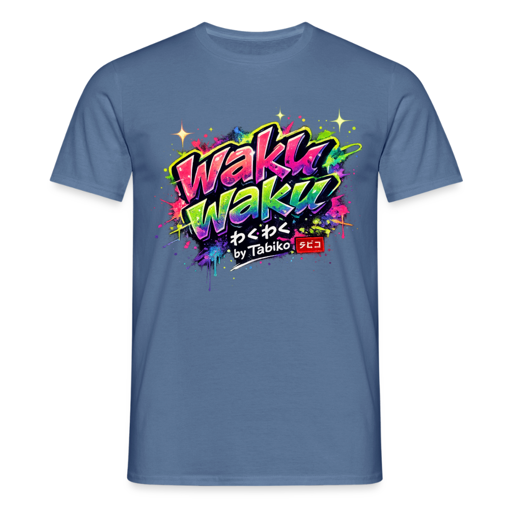 T-Shirt "Waku Waku" Neon Japan Street Style - dove blue 