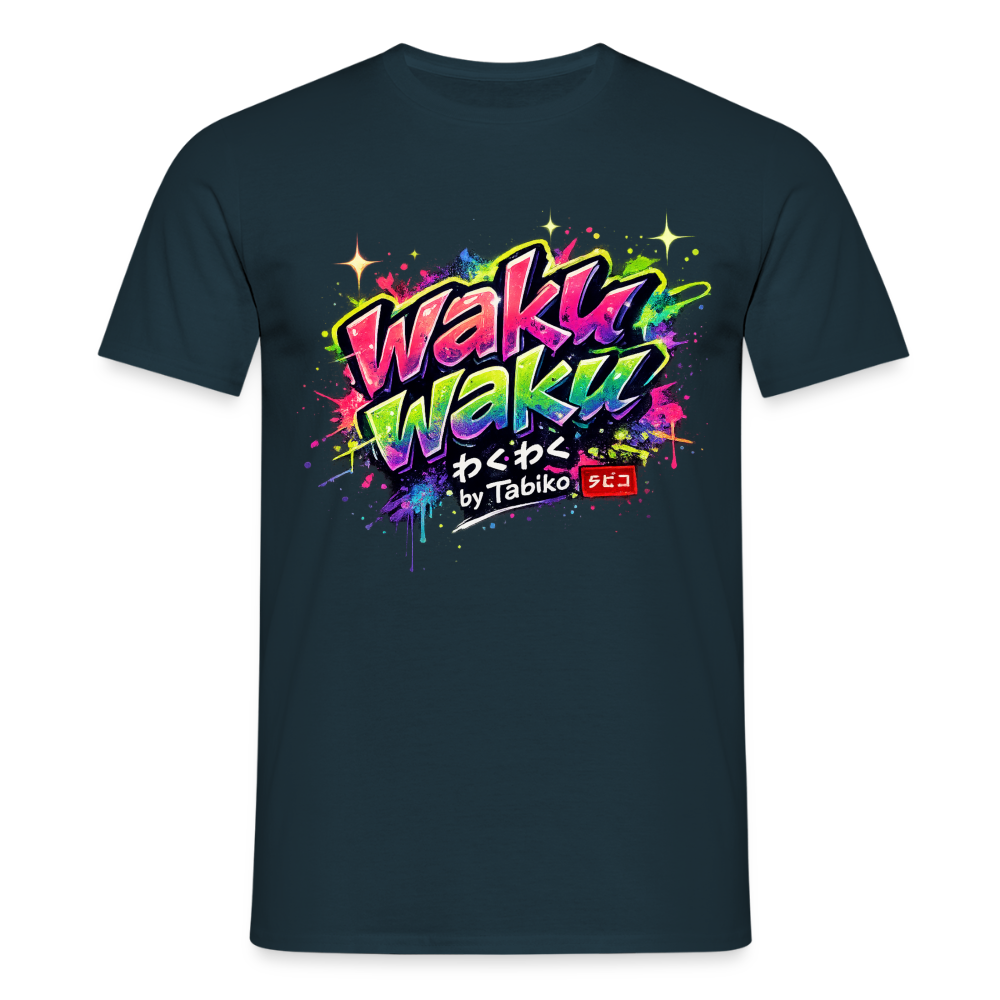T-Shirt "Waku Waku" Neon Japan Street Style - navy