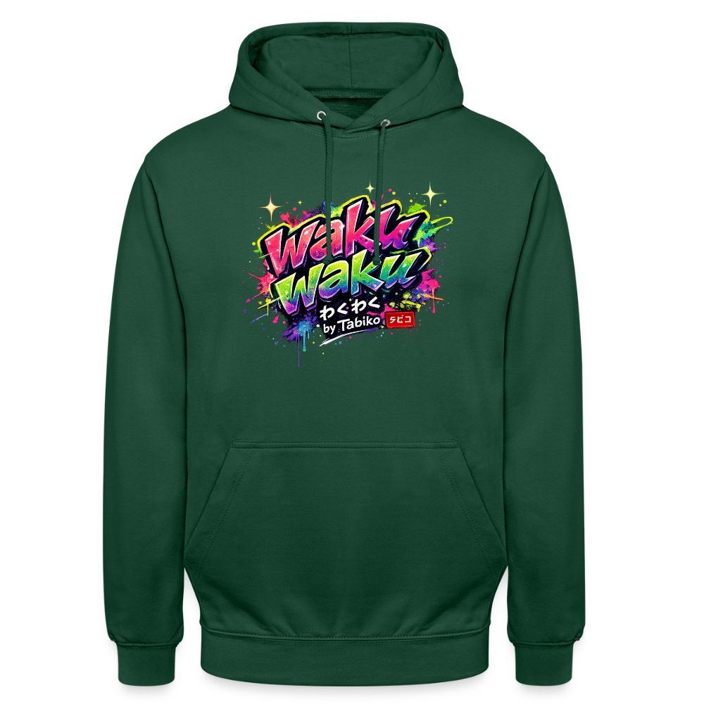 Unisex Hoodie "Waku Waku" Neon Japan Street Style - bottle green