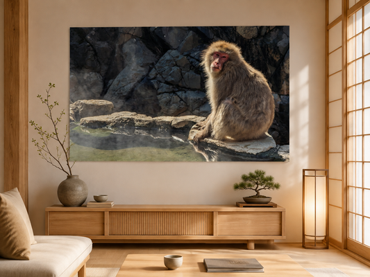 ポスター「温泉に入るスノーモンキー」– 90×60cm／36×24インチ
